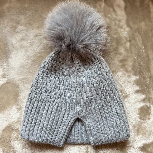 La-El All Gray Wool & Angora Detachable Pom Pom Beanie Hat (Gray POM) main image 7